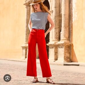 Red linen blend Paloma crop pant